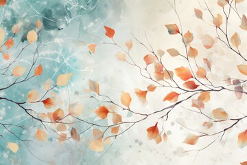 Abstract watercolor pattern with linden branch and leaves.