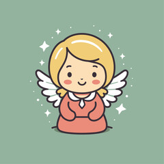 Adorable Christmas Andel on soft dust green background, suitable for christmas design, religious products, Christmas sticker, logo, tattoo, other print on demand