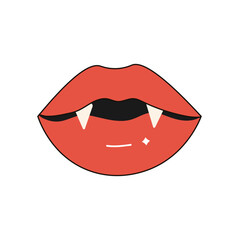  Groovy retro lips with vampire teeth, vector
