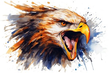 Watercolor painting of angry eagle. - obrazy, fototapety, plakaty
