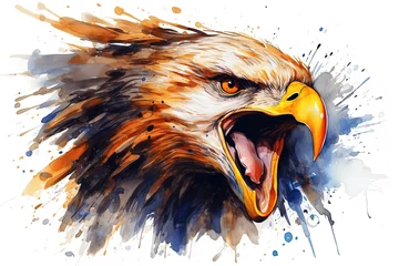 Fotobehang Watercolor painting of angry eagle. © Bargais