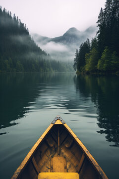 Boat on a lake in the forest