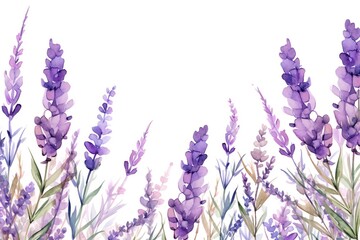Naklejka premium Tender watercolor lavender flowers on white background.