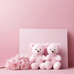 Pink background template with 2 teddy bears 