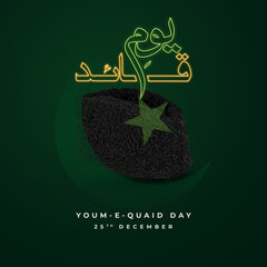25 December. Translation from Urdu: Quaid e azam Mohammad ali jinnah Karachi. 3d rendering...