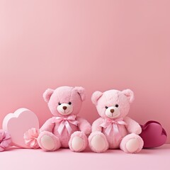 Pink background template with 2 teddy bears 