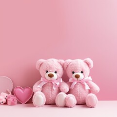 Obraz premium Pink background template with 2 teddy bears 