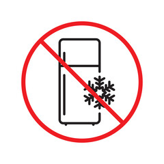Forbidden Prohibited Warning, caution, attention, restriction label danger. No Refrigerator vector icon. Frig flat sign design. Do not use Freezer symbol pictogram. Frig icon. Refrigerator sign UX UI
