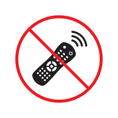 Forbidden Prohibited Warning, caution, attention, restriction label danger. No Remote controller vector icon. Remote control flat sign design. Tv Television remote controller symbol pictogram UX UI