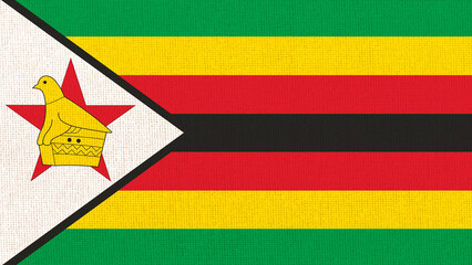 Flag of Zimbabwe. National Zimbabwean flag on fabric surface