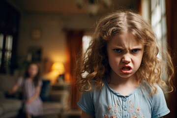 Girl at home angry like little princess.