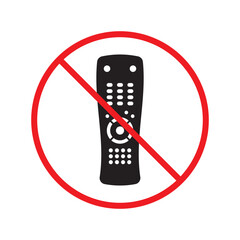 Forbidden Prohibited Warning, caution, attention, restriction label danger. No Remote controller vector icon. Remote control flat sign design. Tv Television remote controller symbol pictogram UX UI