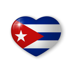 3d heart with flag of Cuba. Realistic vector element on white background with shadow underneath. Best for mobile apps, UI and web design.