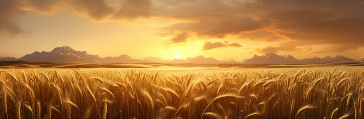 Golden Harvest Sunset: Beautiful Wheat Field Poster with Copy Space - Hatecore Aesthetic
