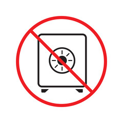 Forbidden safe icon. Warning, caution, attention, restriction, label. Bank safe box icon. Safe lock vector icon. Money safe flat sign design  pictogram symbol. No vault icon UX UI