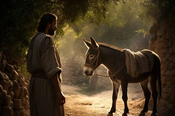 Fotobehang Man speak with donkey, Bible story. © Bargais