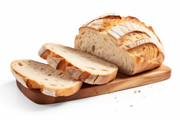 bread on wooden board isolated on transparent background, png file
