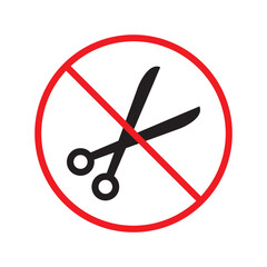 Forbidden Prohibited Warning, caution, attention, restriction label danger. Do not use Scissors vector icon. Haircutter flat sign design. No Scissors symbol pictogram UX UI