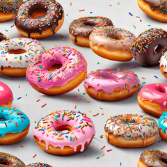 Seamless pattern with glazed donuts. illustration.Colorful donuts, food pattern.