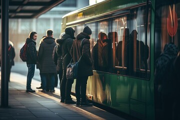 Fototapeta premium People waiting for bus at the bus stop.