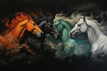Fotobehang Four horses of the apocalypse - white, red, black and pale. Bible revelation. © Bargais