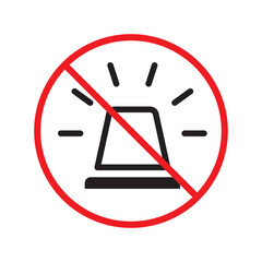 Forbidden siren icon. No siren vector sign. Prohibited siren warning restriction. No siren caution icon. Police flat attention symbol pictogram caution danger label ban UX UI icon