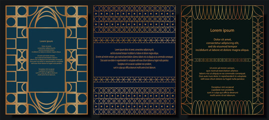 classic antique art deco invitation card, background, flyer, template, brochure in Elegant gold ornament line. decor for gala card, grand opening with sample text 
