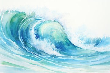 Watercolor painting of abstract ocean wave.