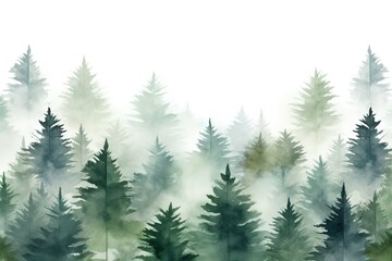 Fototapeta premium Watercolor misty spruces in forest.