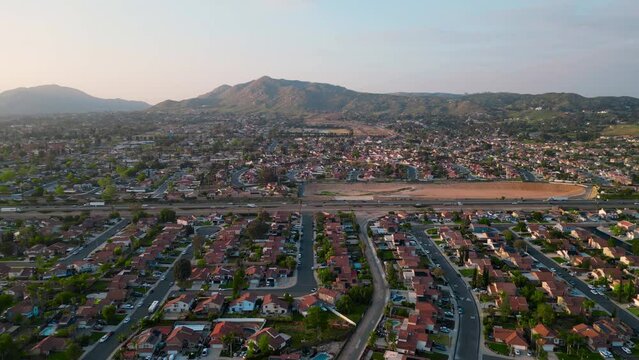 Gorgeous sunset over suburbs in beautiful Moreno Valley, CA.