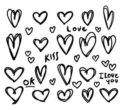 vector isolated hand drawn heart doddles sketch
