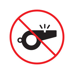 Prohibited whistle vector icon. No coach icon. Forbidden whistle icon. No trainer sign. Warning, caution, attention, restriction, danger flat sign design symbol pictogram. UX UI icon