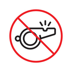 Prohibited whistle vector icon. No coach icon. Forbidden whistle icon. No trainer sign. Warning, caution, attention, restriction, danger flat sign design symbol pictogram. UX UI icon