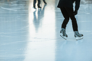Winter leisure activity on a frosty ice rink