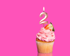 Birthday Cupcake With Candle Number 2