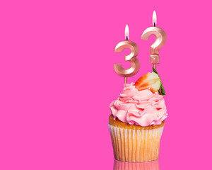 Birthday Cupcake With Candle Number 3 And Question Mark