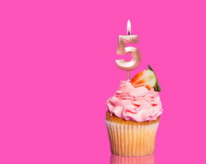 Birthday Cupcake With Candle Number 5