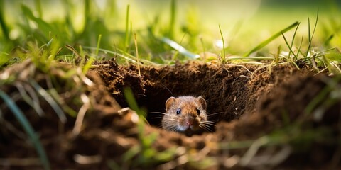 Obraz premium Wühlmaus streckt den Kopf aus der Erde