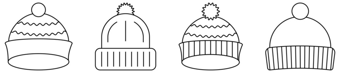 Winter line hat icons. Vector illustration isolated on white background