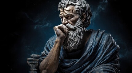 The figure of an elderly man sitting thoughtfully. Greek philosopher. Education and training concept. Illustration for banner, poster, cover, brochure or presentation.