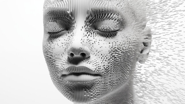 Portrait of a beautiful female face made of 3d particles. The concept of artificial intelligence, ai, womanpsychology, psychiatry