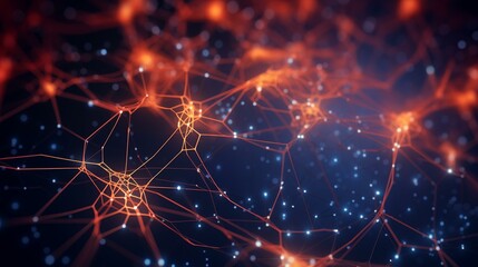 Neural network. Artificial intelligence concept. A beautiful network of neural connections. Neon colors. Futuristic technologies. Cyberpunk. Realistic 3D render. AI. Science data network background.