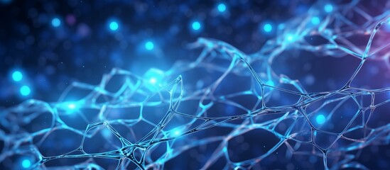 Neural network. Artificial intelligence concept. A beautiful network of neural connections. Neon colors. Futuristic technologies. Cyberpunk. Realistic 3D render. AI. Science data network background.