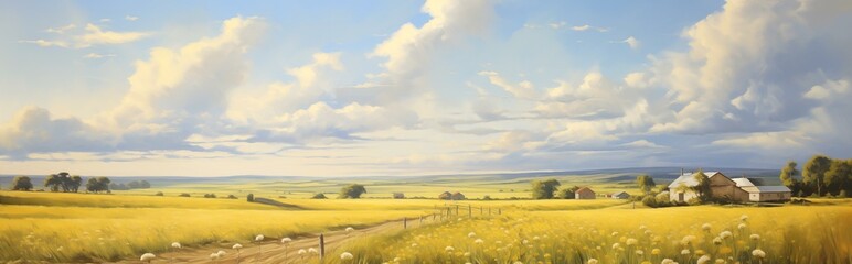 Wheat field summer landscape. Detailed farm field scene. A serene, chilly landscape. Template for...
