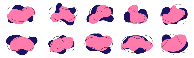 Organic amoeba blob shape vector illustration set Abstract irregular form Flat style Fluid for design and paint Simple amoeba shape Asymmetric spot Clipart of bubble blotch, deform drip
