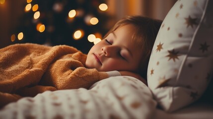 child fell asleep waiting for Santa - obrazy, fototapety, plakaty