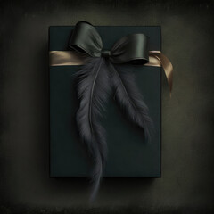 Luxury black gift box with feathers