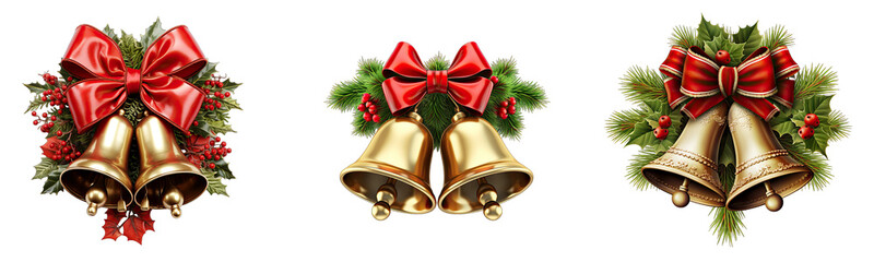 Christmas bells collection isolated on white or transparent background generative ai 