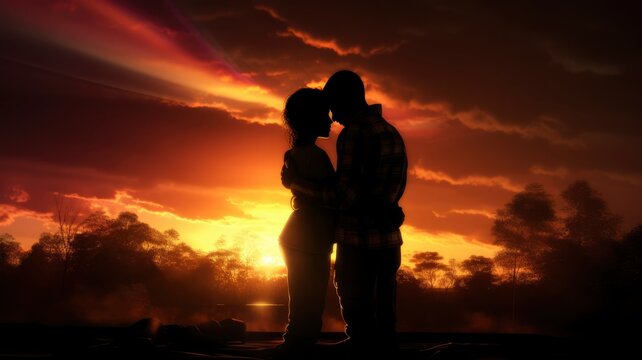 silhouette of a couple on sunset