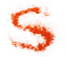 Red paprika powder alphabet letter S, symbol isolated on white, clipping path